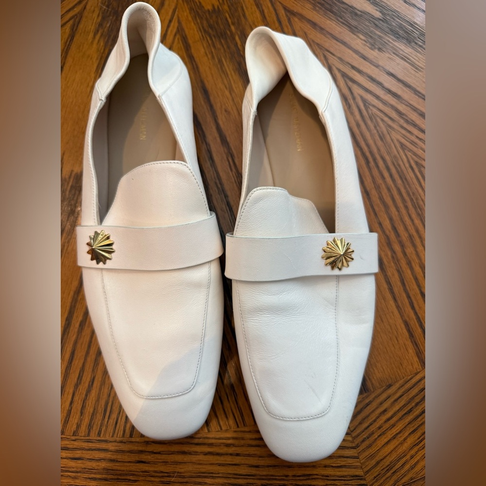 Stuart Weitzman White Loafers with Gold Detail
